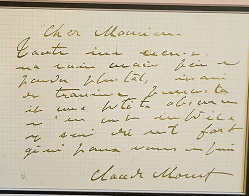 Claude Monet signed note