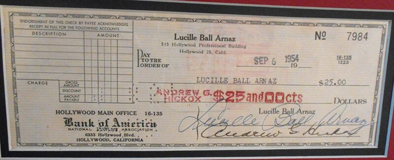 Lucille Ball Arnaz Personal Check