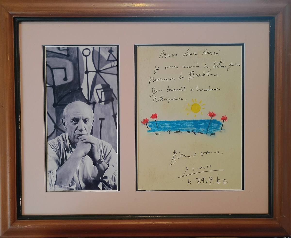 Pablo Picasso note and drawing signed